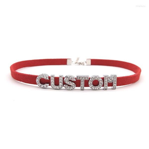 Choker Red Color Korean кожаный воротник для женщин персонализированный заказ Crystal English Letter название ожерелье DIY KPOP Ювелирные изделия подарки