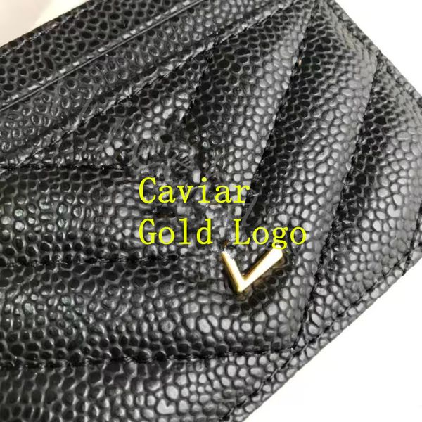 Porta carte in vera pelle per Lady Sheepskin e Caviar 2 Style con borse per carte multistrato color oro nero e nastro Designer 236M