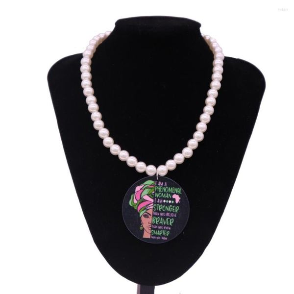 Charking Women Party Gift African Ethnic Inspiration Stronger Braver Smarter Painted Wooden Colares Inspire Pearl Jewelry