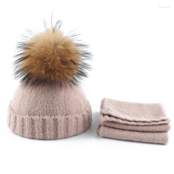 Berretti 0-3 anni Cappello per bambini Sciarpa Set Inverno Caldo Lana morbida Cofano lavorato a maglia Bambino Crochet Beanie Pelliccia naturale Pompon Boy Girl Cap