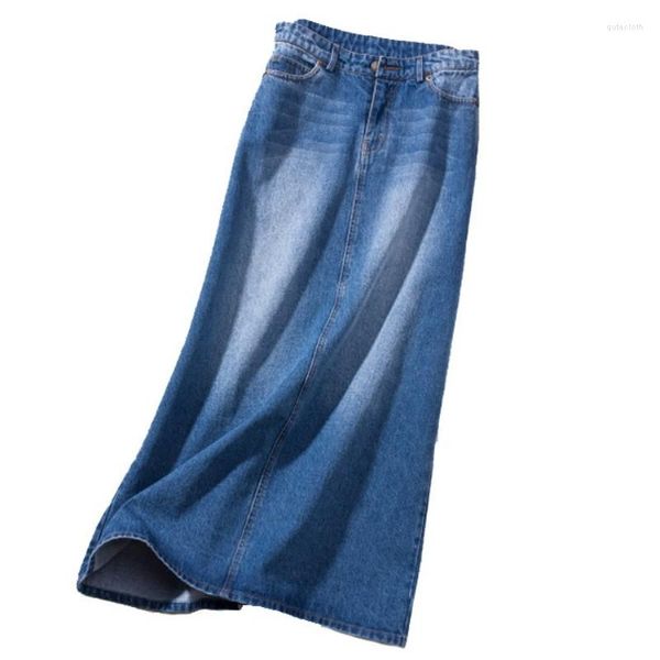 Gonne Moda Gonna lunga in denim casual Donna Primavera Autunno Blu a vita alta Maxi jeans larghi da donna