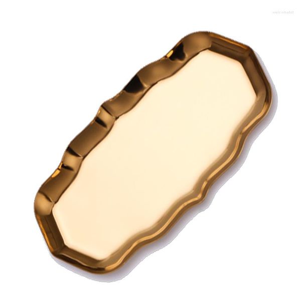 Placas Nordic Style Gold Dining Plate Jewelry Exibir bandeja luxuosa onda de metal de metal de metal bandejas de lanches decorativas