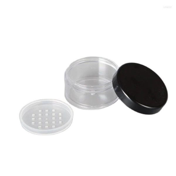 Vorratsflaschen 20 stücke Klar 30g Lose Pulver Glas mit Sieb Mesh Box Container Schwarz Deckel Runde Verpackung Make-up-Tool