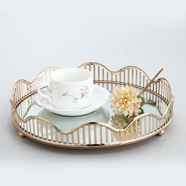 Aufbewahrungsboxen Nordic Hollow Out Wellglas Spiegeltablett Schmuck Kosmetik Obstteller Desktop Dekorativer Organizer