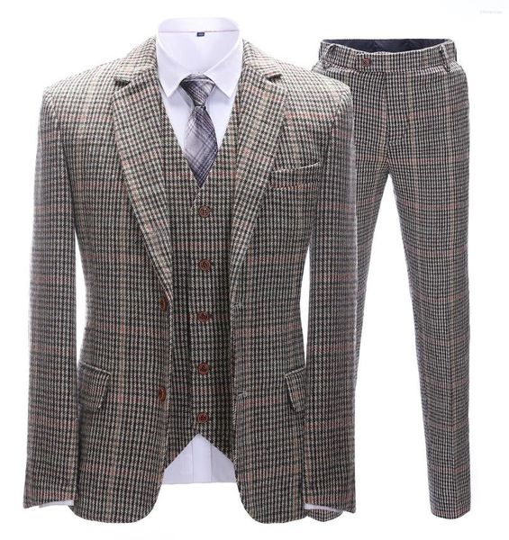 Herrenanzüge, Herren-Tweed, Hochzeit, 3-teilig, Hahnentritt-Muster, Wolle, Smoking, formelles Revers, Abschlussball, Wintermantel für Herren