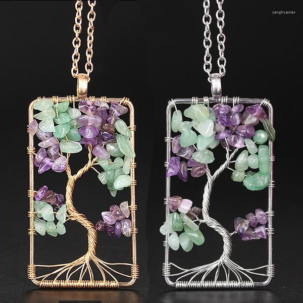 Collane con ciondolo Pendenti in pietra di quarzo viola naturale fatti a mano color oro a forma di albero della vita collana a catena in cristallo per gioielli da donna