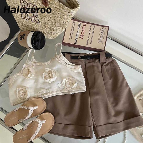 Roupas conjuntos de verão Novos meninas meninas roupas de flores conjuntos de roupas infantis Colete de moda Crianças Crianças Crianças roupas de moda de moda de moda Brown Roupfits W230210