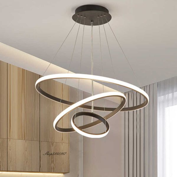 Lampade a sospensione moderne con anelli a LED Lampade a sospensione a soffitto a cerchio di design per soggiorno Camera da letto Decorazioni per la casa Sala da pranzo Hanglamp 0209