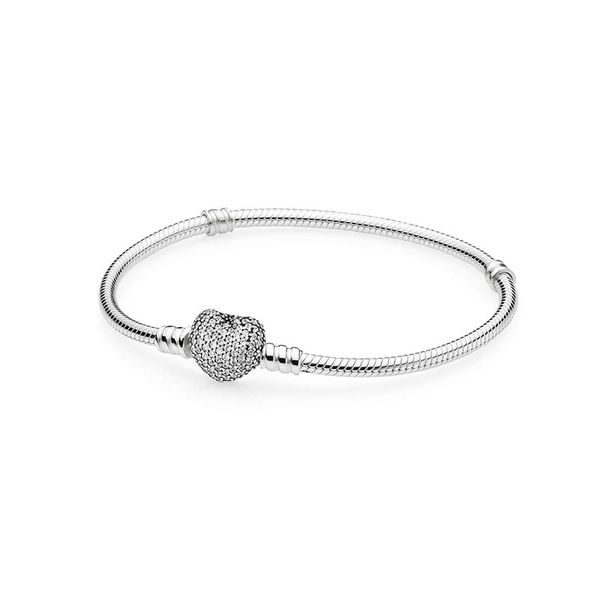 CZ Diamond Pave Hearts Charm Bracelets для Pandora Аутентичные стерлингового серебра Свадебные украшения для женщин Змеиная цепочка Подвески Браслет с оригинальным набором коробок