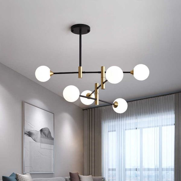 Lampade a sospensione moderne per soggiorno Paralume in metallo con sfera di vetro G9 per tavoli da pranzo per camera da letto Lampadario a soffitto Lustri Apparecchi di illuminazione 0209