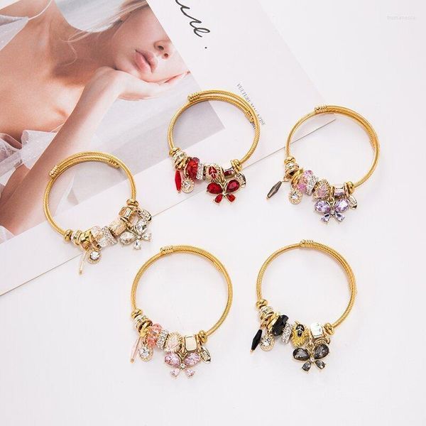 Pulseira de joalheria européia e americana Bracelet de aço inoxidável de aço inoxidável Diy Bee Butterfly Tassel Pingente de abertura ajustável TRUM22