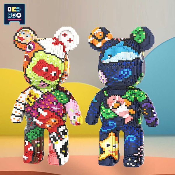 Blocos 7220PCS Half Anatomy Bear Nano Building Blocks Cartoon Color Com Gaveta Modelo Criativo Micro Diamond Tijolos Brinquedos Para Crianças