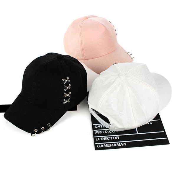 Ball Caps Frauen Sonnenhut Baseball Kappe Weiß Rosa Sommer Outdoor Sonnenschutz Kappen Paar Männer Eisen Ring Hüte Snapback Hüte G230209