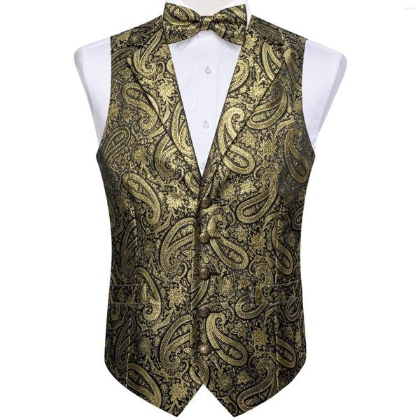 Herrenwesten Herren Luxus Paisley Weste Seide ärmellos Slim Fit Kleid Weste Mode Fliege Einstecktuch Manschettenknöpfe Set Hemdzubehör