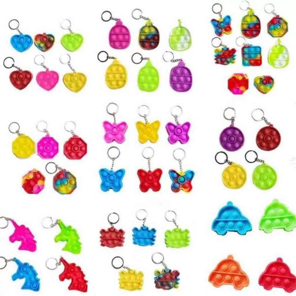 2023 Fidget Keyring Chain Toy Toy Kids Mini Keychains Empurre Popper Popper Poo-Its Finger Sensory Puzzle Toys Keychain Cartoon Rainbow Tie-Dye Finger Chains H41ucii