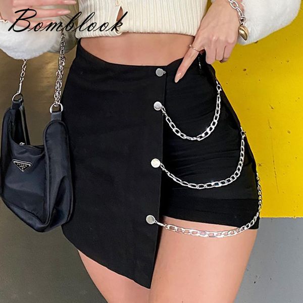 Женские шорты Bomblook Летний стиль Pure Color High Fanny Pack Vack Chain нерегулярная мода рекреационная короткая юбка женская 230209