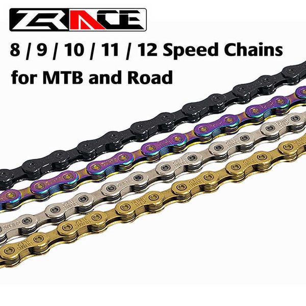 Цепи Zrace Bike Chain 8 9 10 11 12 Speed ​​MTB Mountain Road Bicycle Неоноподобный серебряный черный золото 114/120/126L 0210