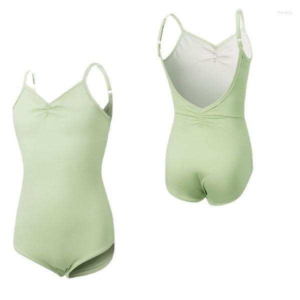 Leotard a camisole da ragazza da palcoscenico con cinturini da ballo da ballo da ballo da ballo da ballo bassa cotone di base rosa verde