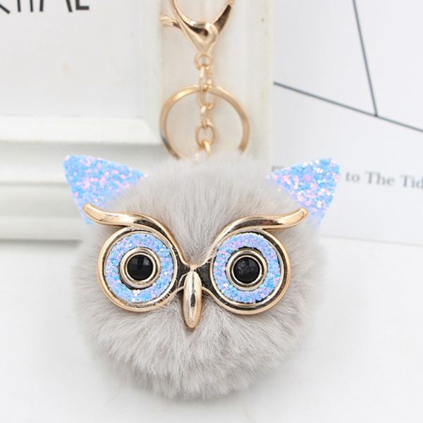 Клавичные пушистые кроличьи меховые совы Pompom Ball Animal Hair Hair Ball Ball Keyring автомобиль автомобиль Key Cring Cring Charm Women Bag Decor Decor