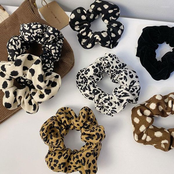 Acessórios para o cabelo Autmn Winter Leopard Mulheres Acrescentes Senhoras Amarra Lady Lady Velvet Scrunchies Ponytail Feminino Porta