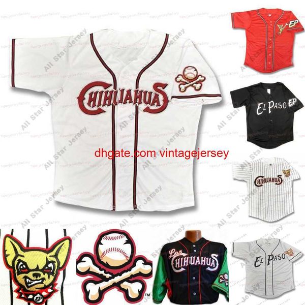 Maglie da baseball cucite Custom El Paso Chihuahuas Home Road Uhling Dog Mexico White Red Black All