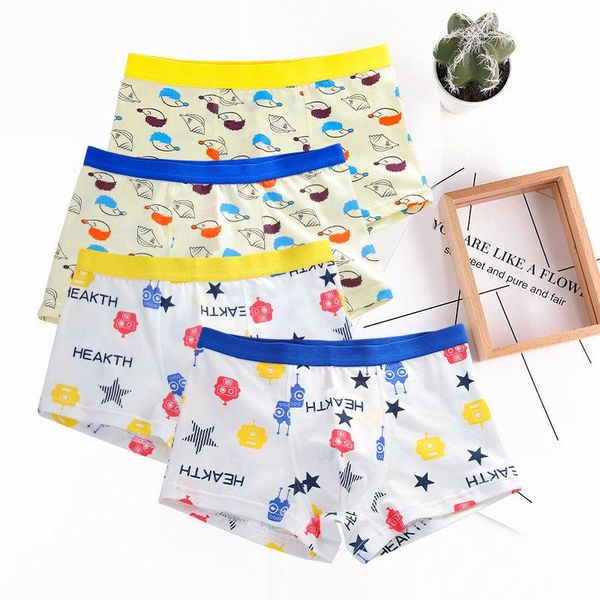 Mutande 4PCS Boxer per bambini e giovani Cartoni animati da uomo stampati intimo traspirante e confortevole Pantaloncini elastici Così