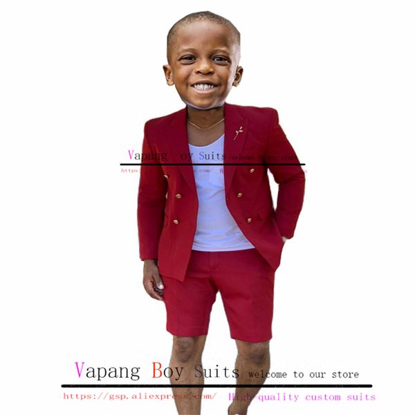 Roupas Conjuntos de roupas calças de terno meninos Conjunto de 2 peças Red Double Double Dress Wedding Tuxedo Kids Casual Summer Shorts Conjunto W230210