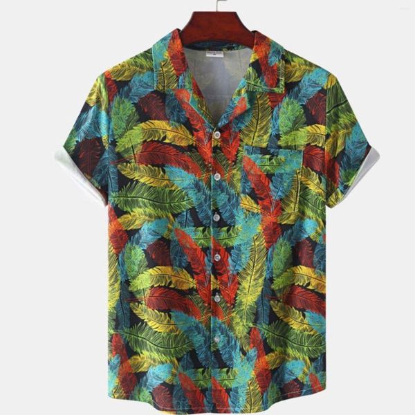 Camicie casual da uomo per uomo con stampa di piume manica corta colletto rovesciato camicia hawaiana monopetto abiti vintage da spiaggia estiva G3