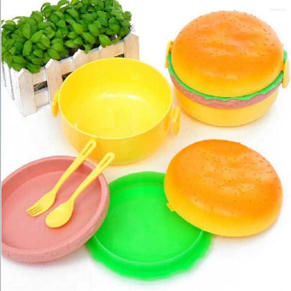 Tigelas 1 PCS Forma de hambúrguer redonda com garfo e colher ferramentas de cozinha Ferramentas de cozinha Contêiner para crianças