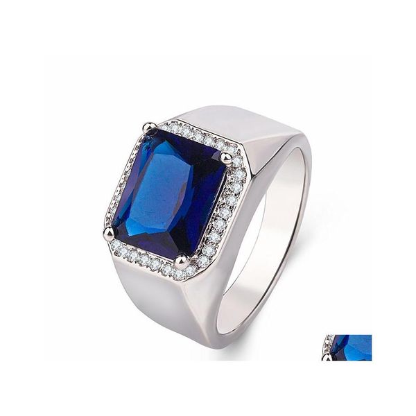 С боковыми камнями синие корундум сапфир открытые кольца Sier Platinum Tanzanite Live Mens Ring Fashion Classic Luxury Dhqcy