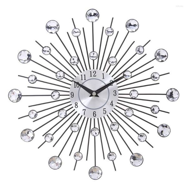 Duvar Saatleri Horloge Murale 33cm Vintage Metal Kristal Sunburst Saat Lüks 3D Büyük Morden Da Parete Ev Dekor