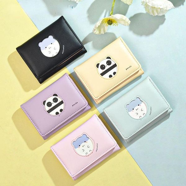 Cüzdan marka tasarımcısı sevimli panda küçük üç kat kadınlar için yumuşak pu deri kart tutucu çanta bayanlar moda cüzdanlar kadın