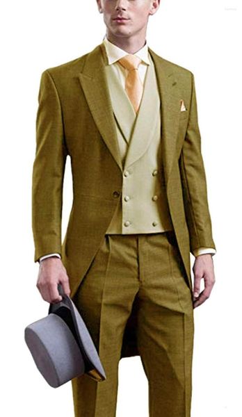 Erkekler Moda 3 Parça Erkekler Sarı Takım Klasik Tasarım İnce Fall Lapel Tailcoat Smokin Parti için (Blazer Ye Pants) 2023