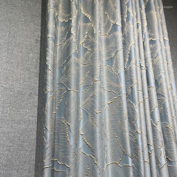 Cortinas de moda de cortina para sala de estar Quarto azul folha dourada de alta precisão Jacquard Curta