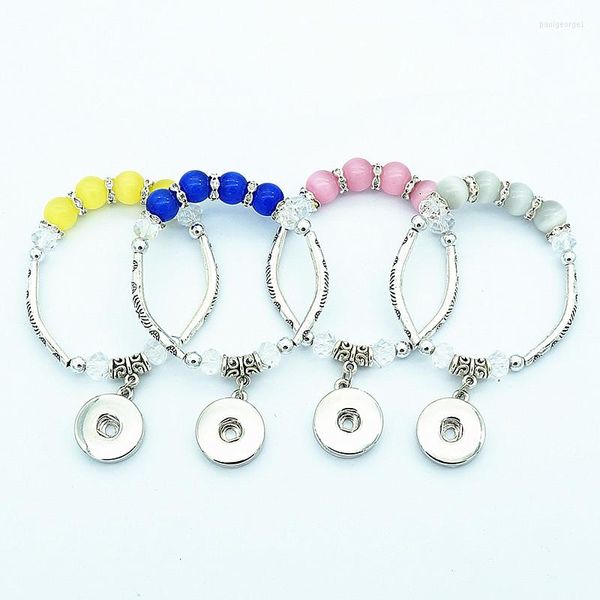 Charm Armbänder AB0054 Mode Charming Bunte Schönheit Perlen Silber Farbe Snap Armband Elastische Passform 18 MM Knöpfe Schmuck Großhandel