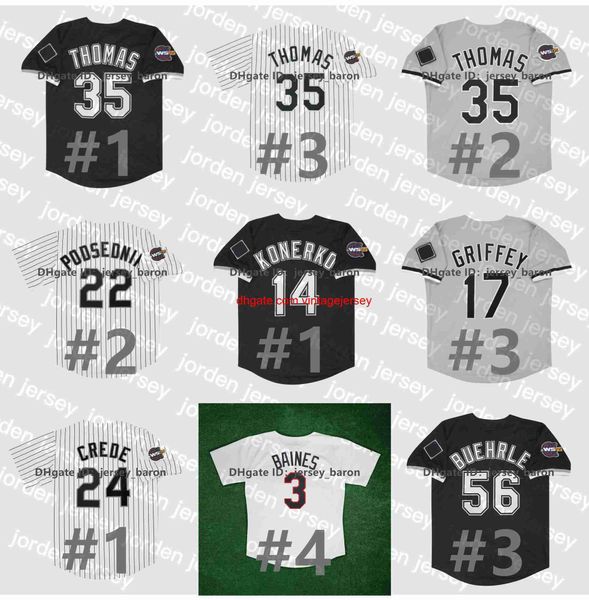 costura nova faculdade de beisebol usa Vintage 2005 World Series Frank Thomas Baseball Jersey Paul Konerko Ken Griffey Jr. Juan Uribe Bo Jackson Juan Ur Ur