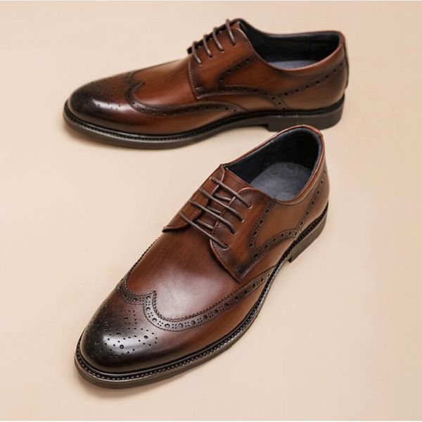 Мужские ботинки Brogue Brown Black Cround Toe Trace-Up Wedding Swed Shoes Business Men Men Обувь D2A8