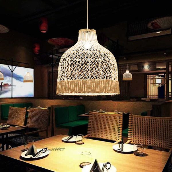 Novo estilo chinês Rattan Lamp Kitchen Teto Luzes pendentes de jantar Decoração da sala de estar E27 Suspensão de restaurante 0209