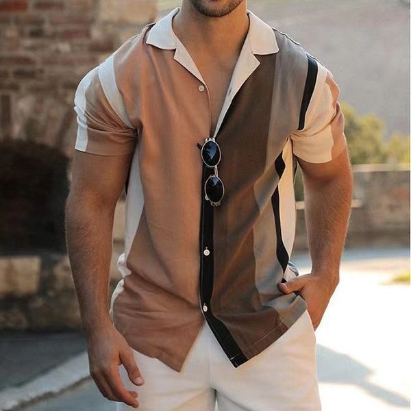 Camisas casuais masculinas camisas de luxo para homens camisas sociais no verão slim tops slim tops de lapela butas de moda de moda masculino roupas de grife masculino 230210