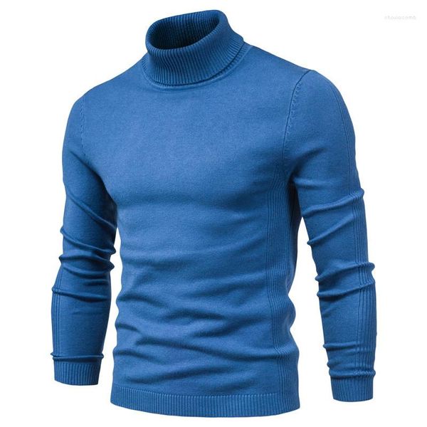 Suéteres masculinos 2023 Sweater de gola alta masculina etono de inverno de cor sólida homem quente malha casual malha de fit