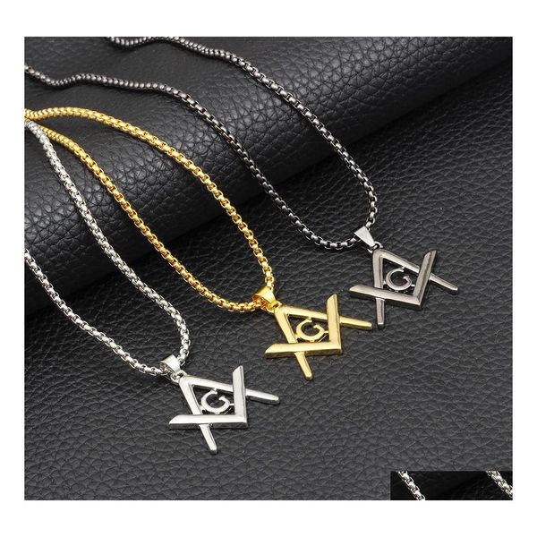 Colares de pingentes colar de a￧o inoxid￡vel s￭mbolo ma￧￴nico Mason Pentagram Religion Jewelry Chain Gold/ Sier/ Black Vipjewel Drop Deli Dhihs