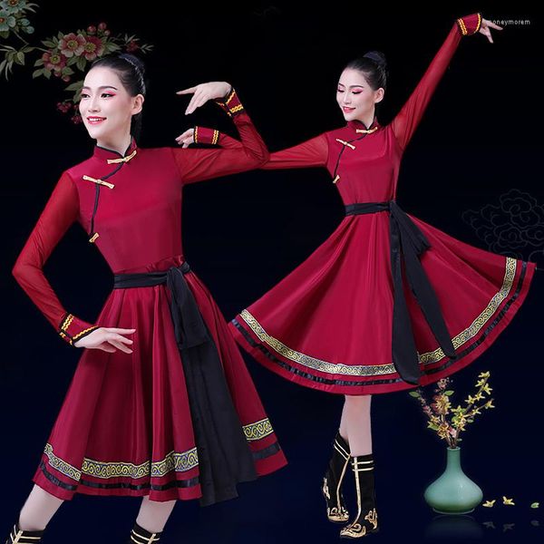 Fantas figurinas da Mongol Red Mongol para mulheres Monority Dance Festival Performance Dress Dress Dress National