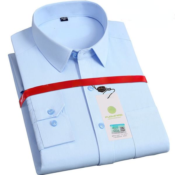 Camisas casuais masculinas Camisa de manga longa Office Business vestido de negócios slim fit cor sólida cor azul branco non ferro de ferro de mancha 230209