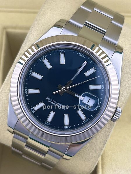 LUZURY Wristwatch autom￡tico 2023 marca QC DateJust Just 41mm Blue Index Dial Dial Stainless A￧o canelado / Jubileu 126334 Os homens assistem o mesmo que 32/35 no site oficial