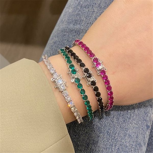 Bracciale Tennis Love da 4 mm per donna, gioielli di lusso in argento sterling 925, bianco 5A, zirconi cubici, verde, nero, rosa, catena, braccialetti da donna, confezione regalo, 16-18 cm.