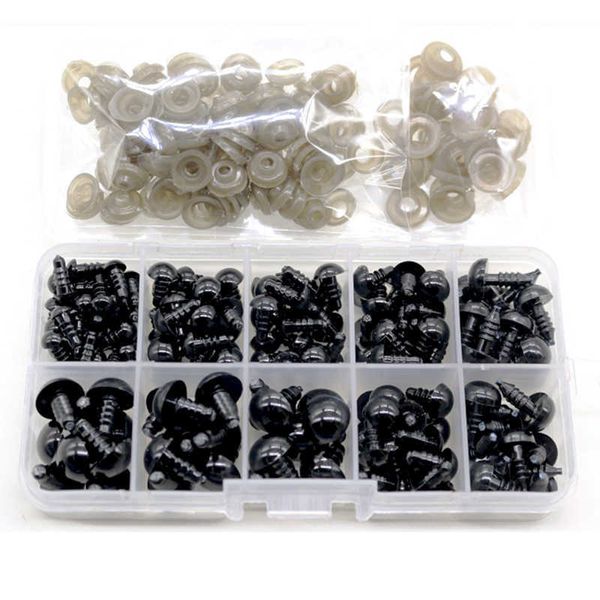 Dolls corpos partes 100pcs 10mm acessórios oculares pretos de segurança de plástico preto olho de segurança amigurumi para brinquedos 6 mm 8mm 12mm DIY