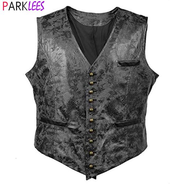 Herren Westen Steampunk Cosplay Kostüm Weste Jacke Marke Niet Knopf Kunstleder Cowboy Taille Mantel Chalecos Para Hombre 230209