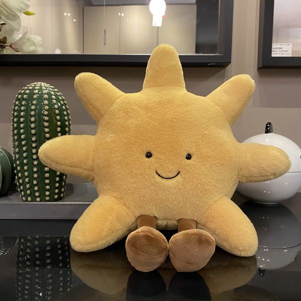 Giocattoli adorabili Faccina sorridente Luna bianca Sole giallo Peluche Ripiene Simpatico cartone animato Meteo Peluche per arredamento camera da letto per bambini Cuscino per tiro divano LA522