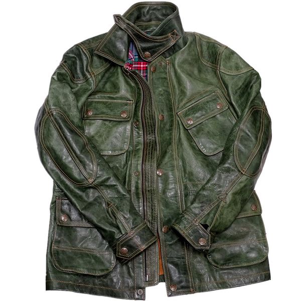 Jaqueta de couro Faux M65 de couro de couro para homens de cavalo Multi-Pockets America America Retro Casual Safari Coat Motorcycle Roupas masculino 230209