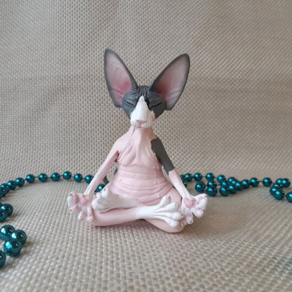 Oggetti decorativi Figurine Meditazione Yoga Happy Cat Whimsical Buddha Sfinge Cat Figurine Art Deco Scultura Outdoor Garden Statue Figurine 230210